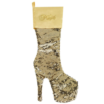 Pleaser Shoes High Heel Sequinned Christmas Stocking - Gold - Aphrodite Active